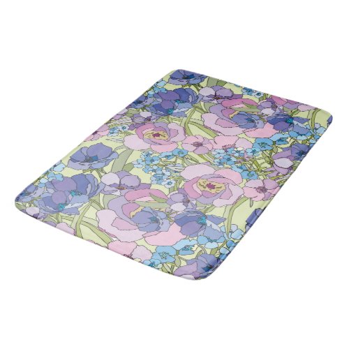 Floral Pattern Foliage Flowers Roses Forget_me_not Bath Mat