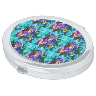 Floral Pattern Foliage Lavender Periwinkle Yellow Compact Mirror