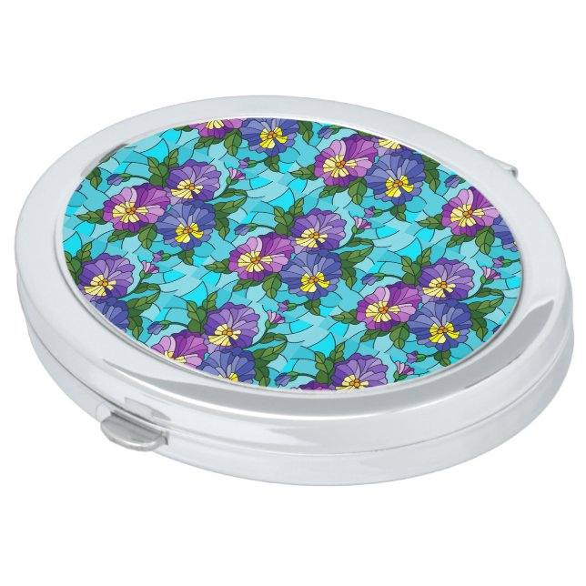Floral Pattern Foliage Lavender Periwinkle Yellow  Compact Mirror (Turned)