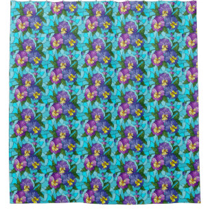 Floral Pattern Foliage Lavender Periwinkle Yellow  Shower Curtain