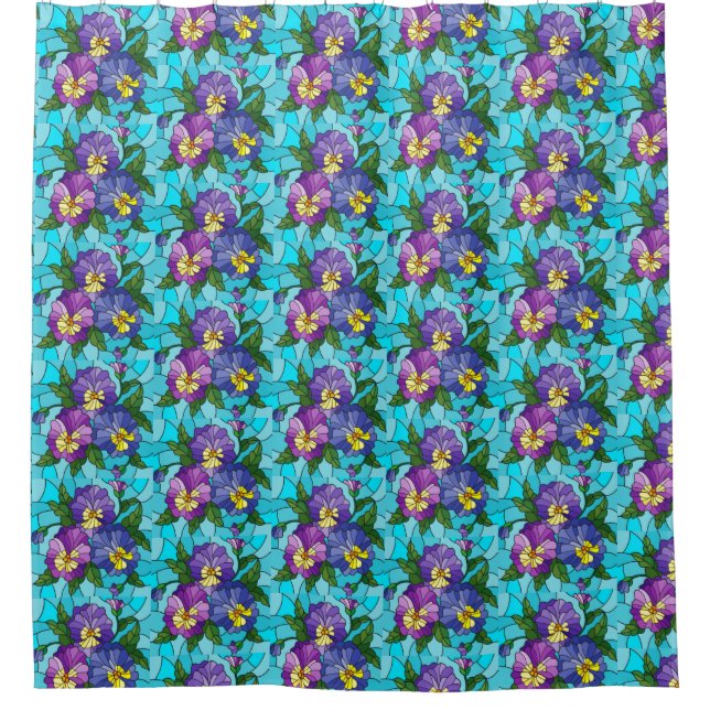 Floral Pattern Foliage Lavender Periwinkle Yellow  Shower Curtain (Front)