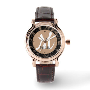 Floral Pattern Frame Elegant Monogrammed Name Watch