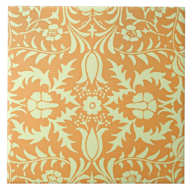 Floral Pattern, gold and pastel yellow design, Ceramic Tile (Front)