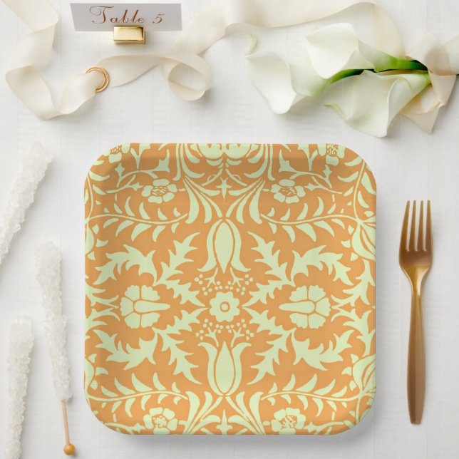 Floral Pattern, gold and pastel yellow design, Paper Plates (Wedding)