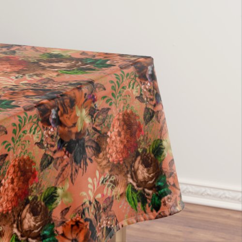 Floral Pattern Gold Bees Orange Brown Tablecloth