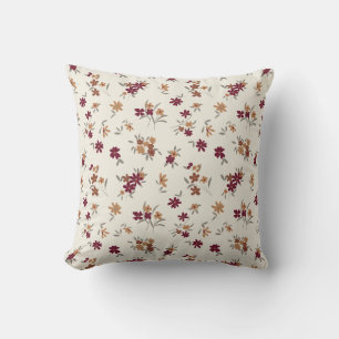 Floral Pattern Gold Gray Maroon Ditsy Throw Pillow