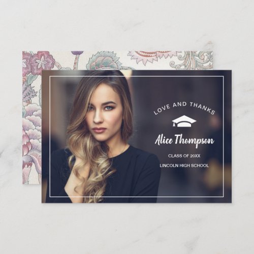 Floral Pattern Graduation Thank You  Photo Card