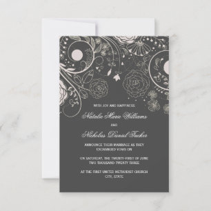 Floral Pattern Gray - 3x5 Wedding Announcement