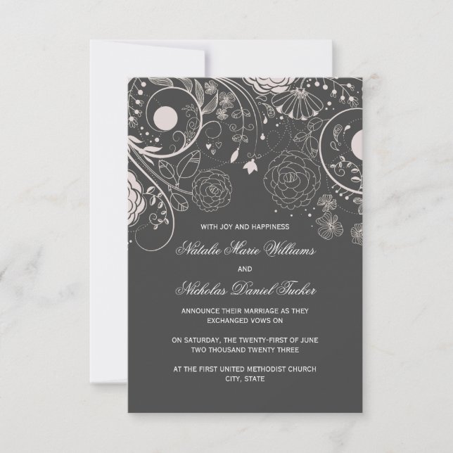 Floral Pattern Gray - 3x5 Wedding Announcement (Front)