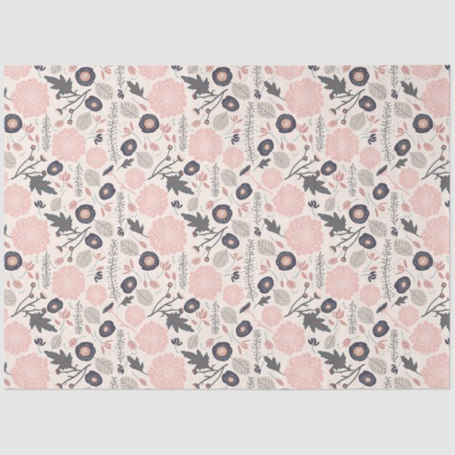 Floral Pattern Gray Pink Black Tissue Paper (Front)