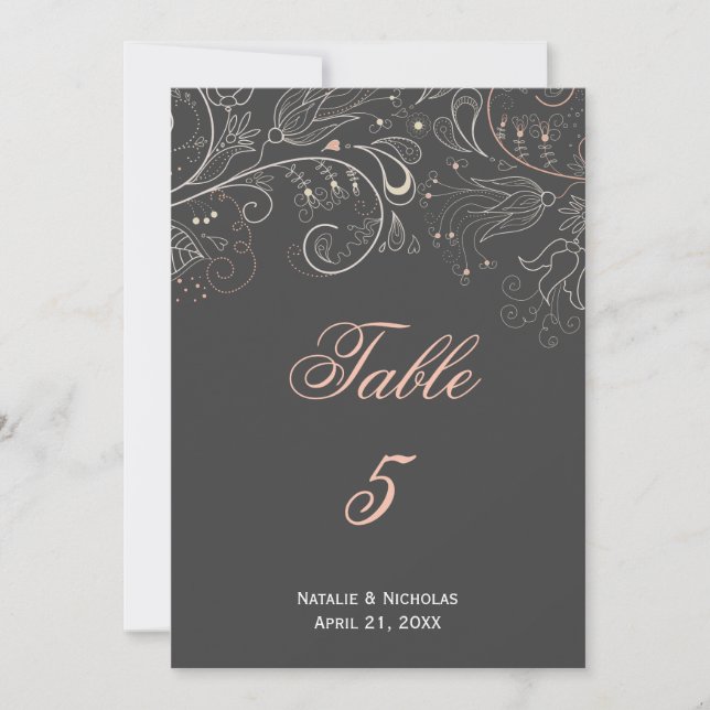 Floral Pattern Gray Tulip - Table Number (Front)
