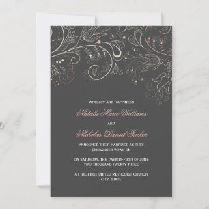 Floral Pattern Gray w/Tulip- Wedding Announcement