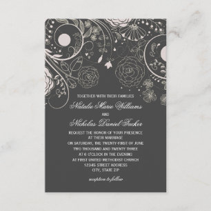 Floral Pattern Gray/White - 3x5 Wedding Invitation