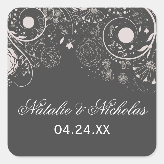 Floral Pattern Gray/White - Square Sticker (Front)