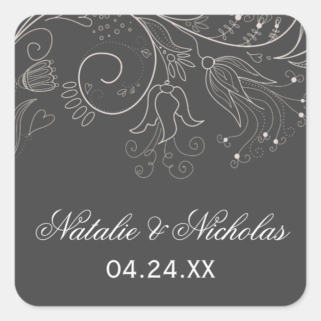 Floral Pattern Gray/White Tulip - Square Sticker (Front)