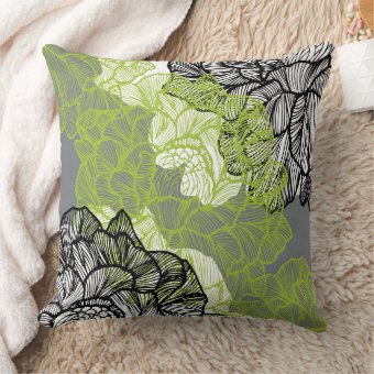 Floral pattern green grey throw pillow | Zazzle