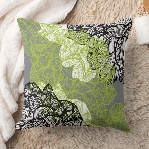 Floral pattern green grey throw pillow | Zazzle