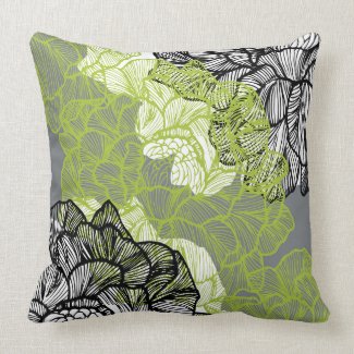 Floral pattern green grey throw pillow