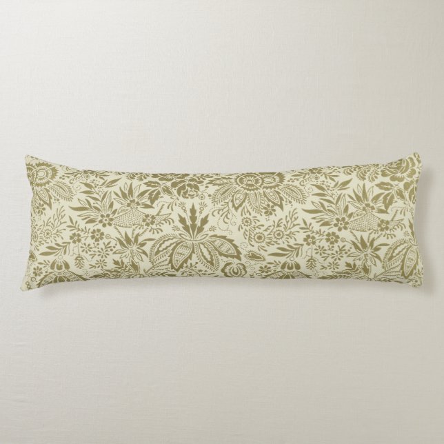 Floral Pattern Green Sage Antique Damask Body Pillow (Front)