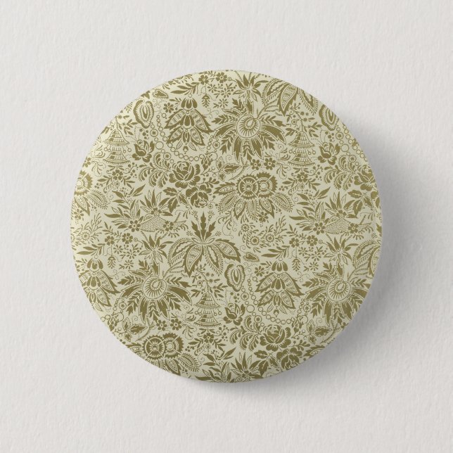 Floral Pattern Green Sage Antique Damask Button (Front)