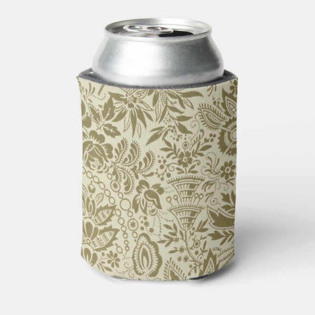 Floral Pattern Green Sage Antique Damask Can Cooler (Can Back)