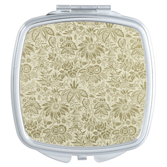 Floral Pattern Green Sage Antique Damask Compact Mirror (Front)