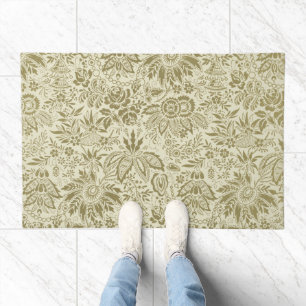 Floral Pattern Green Sage Antique Damask Doormat