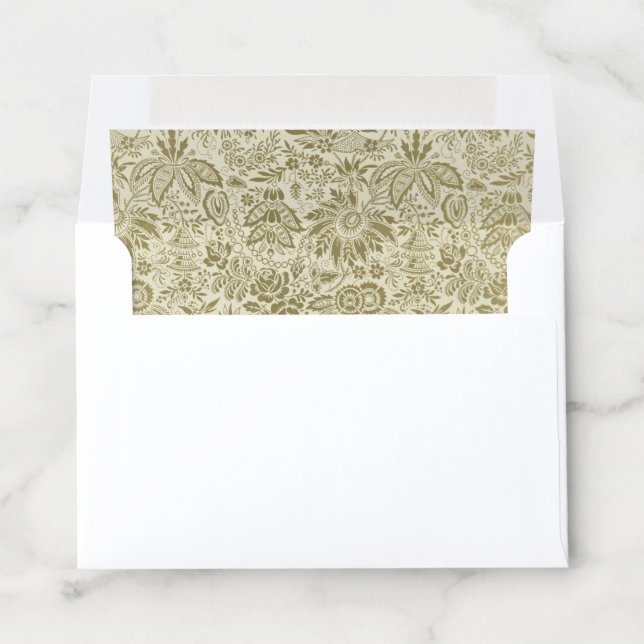 Floral Pattern Green Sage Antique Damask Envelope Liner (In Envelope)