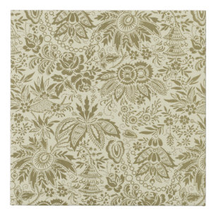 Floral Pattern Green Sage Antique Damask Faux Canvas Print