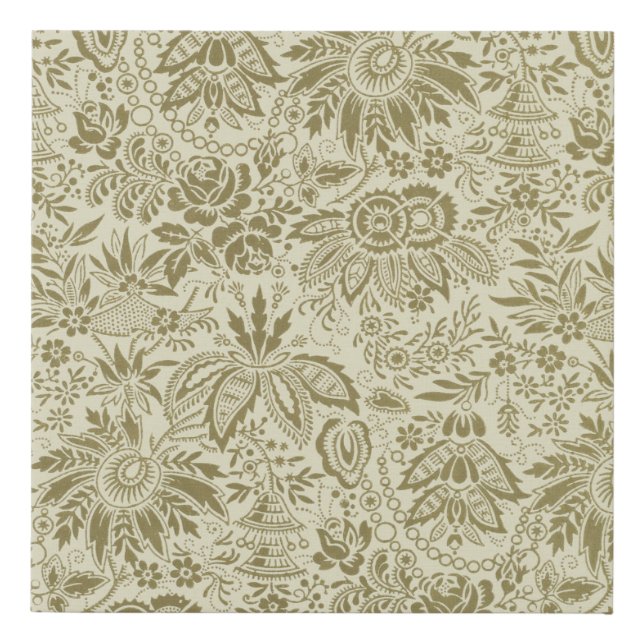 Floral Pattern Green Sage Antique Damask Faux Canvas Print (Front)