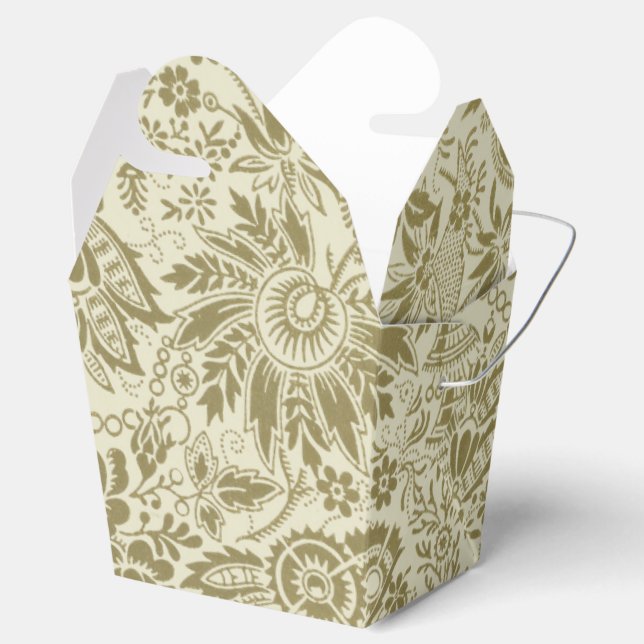 Floral Pattern Green Sage Antique Damask Favor Boxes (Opened)