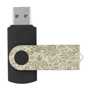 Floral Pattern Green Sage Antique Damask Flash Drive