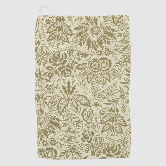 Floral Pattern Green Sage Antique Damask Golf Towel (Front)