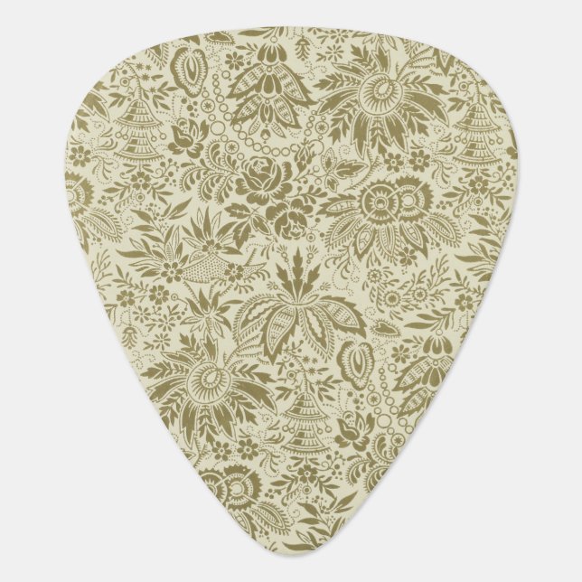 Floral Pattern Green Sage Antique Damask Guitar Pick (Front)