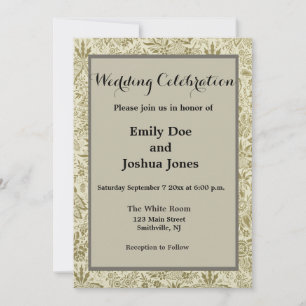 Floral Pattern Green Sage Antique Damask Invitation