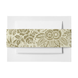 Floral Pattern Green Sage Antique Damask Invitation Belly Band