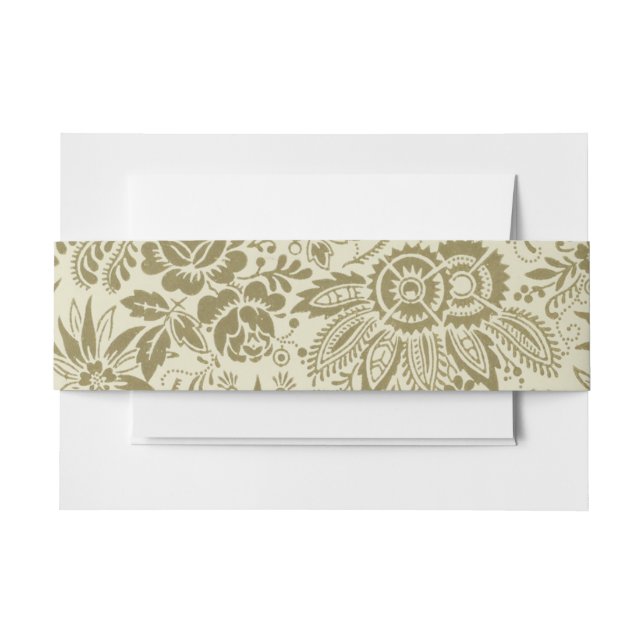 Floral Pattern Green Sage Antique Damask Invitation Belly Band (Front Example)