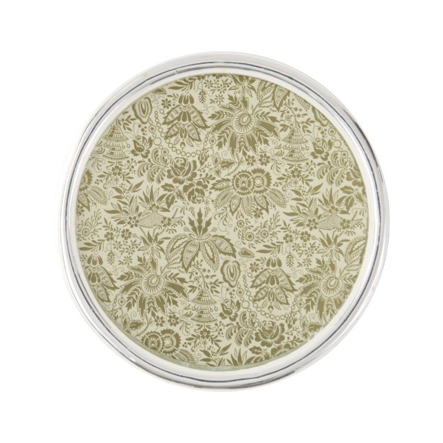 Floral Pattern Green Sage Antique Damask Lapel Pin (Front)