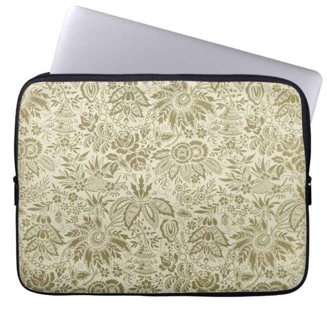 Floral Pattern Green Sage Antique Damask Laptop Sleeve (Front)
