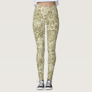 Floral Pattern Green Sage Antique Damask Leggings