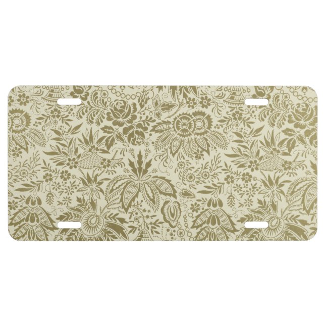 Floral Pattern Green Sage Antique Damask License Plate (Front)