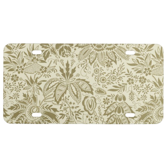 Floral Pattern Green Sage Antique Damask License Plate (Front)