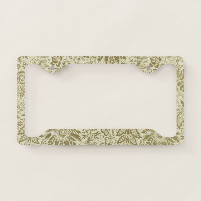 Floral Pattern Green Sage Antique Damask License Plate Frame (Front)