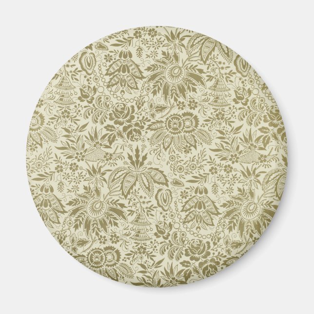 Floral Pattern Green Sage Antique Damask Magnet (Front)