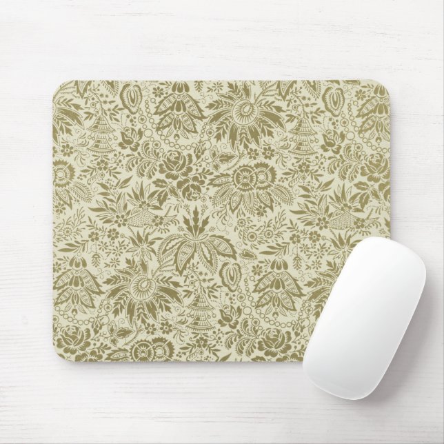 Floral Pattern Green Sage Antique Damask Mouse Pad (With Mouse)