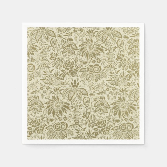 Floral Pattern Green Sage Antique Damask Napkins (Front)