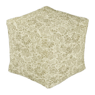 Floral Pattern Green Sage Antique Damask Pouf