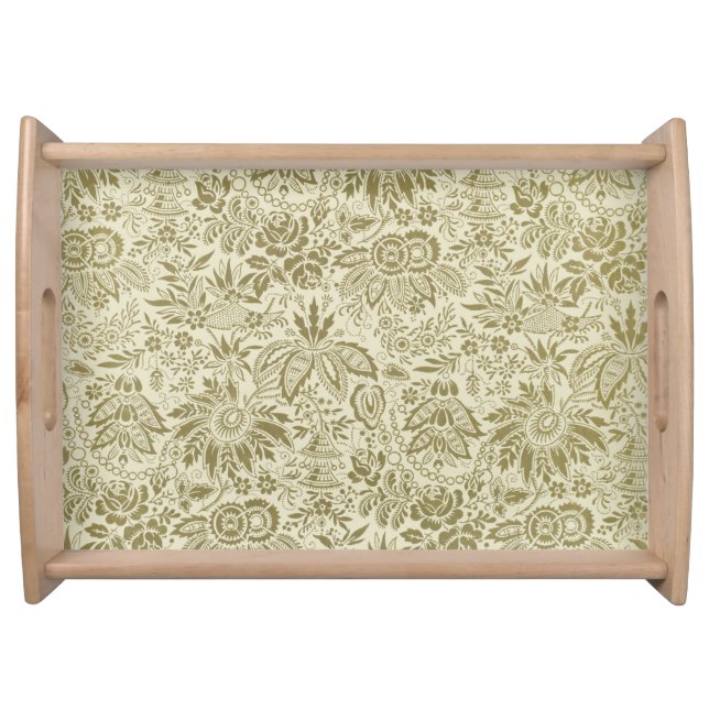 Floral Pattern Green Sage Antique Damask Serving Tray (Front)