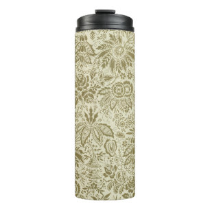 Floral Pattern Green Sage Antique Damask Thermal Tumbler