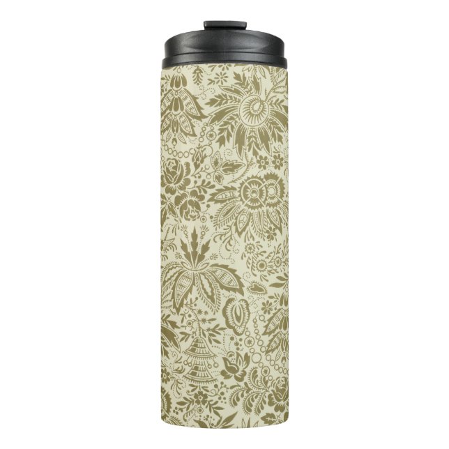 Floral Pattern Green Sage Antique Damask Thermal Tumbler (Front)